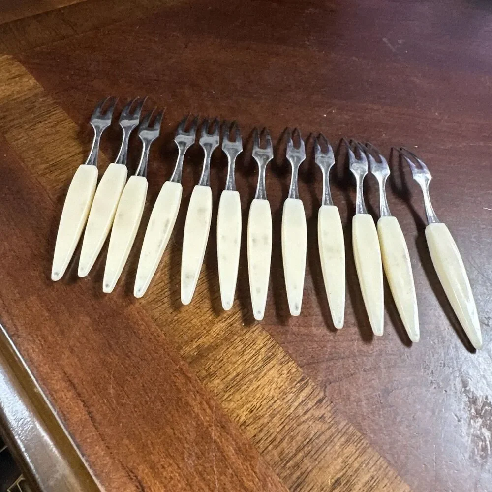Vintage Mini Fork Stainless Steel With Decorative Handles Set Of 12 Appetizers
